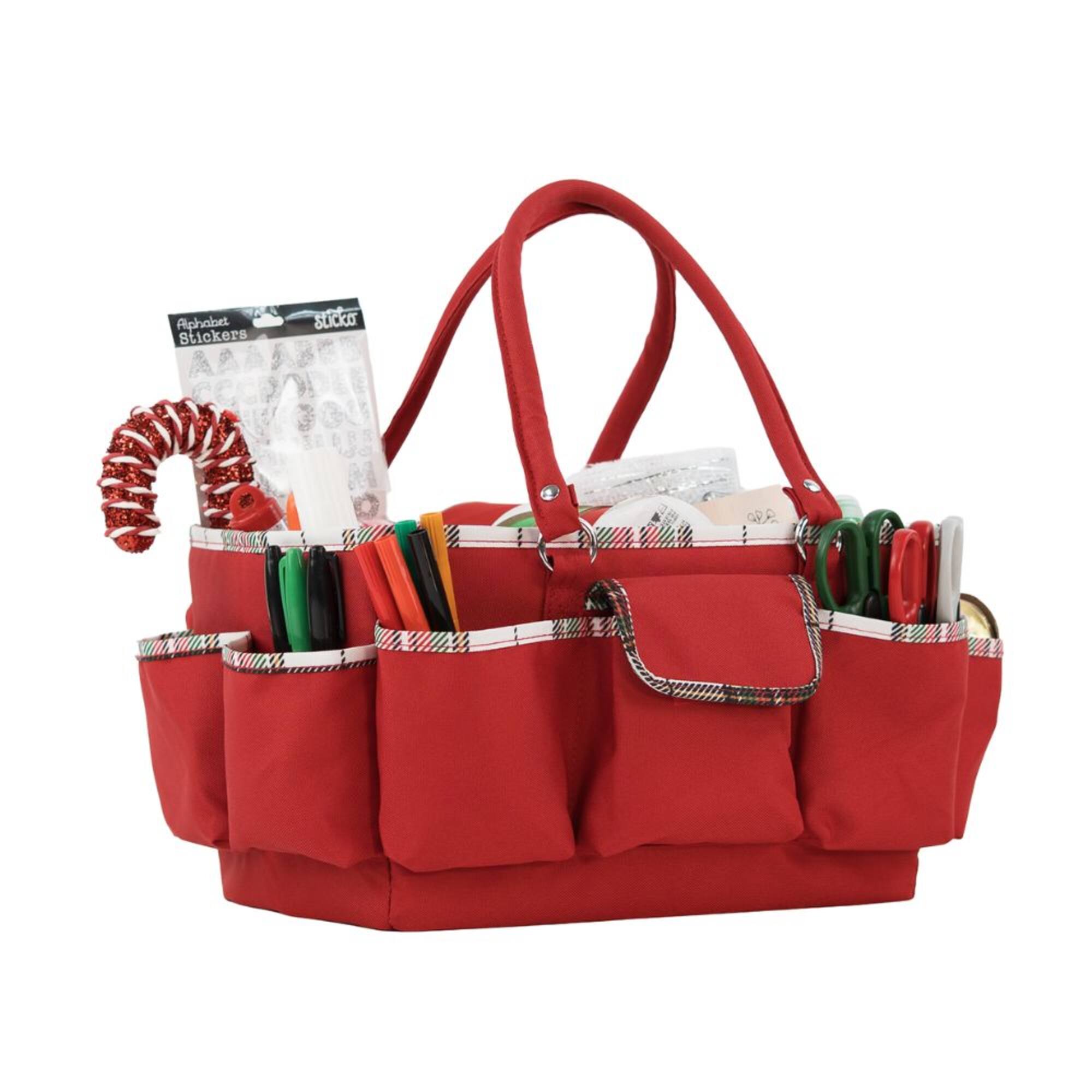 Everything Mary 11.5" Red Plaid Christmas Deluxe Store & Tote Craft Organizer Bag